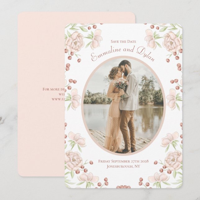 Invitación Rosa Rosa Claro Boda Guardar la Fecha (Anverso / Reverso)