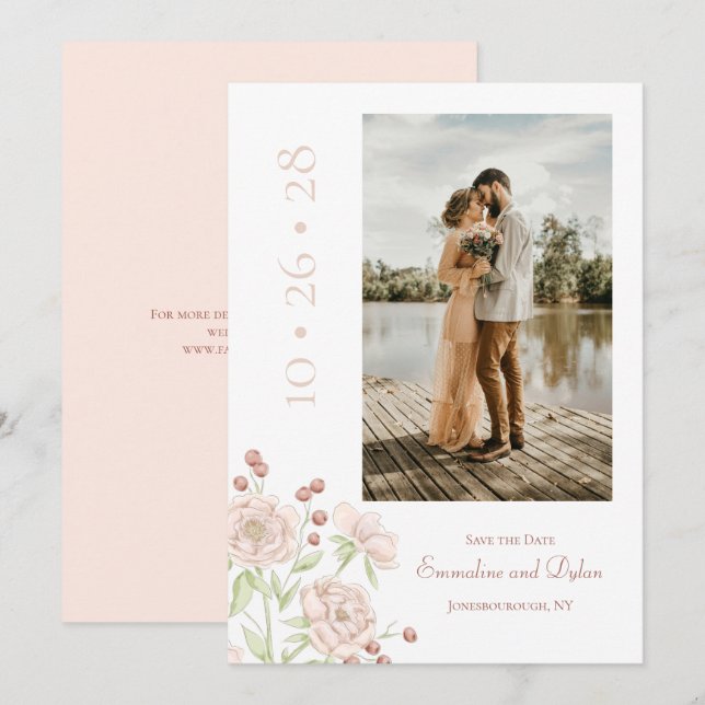Invitación Rosa Rosa Claro Boda Moderna Salva la Fecha (Anverso / Reverso)