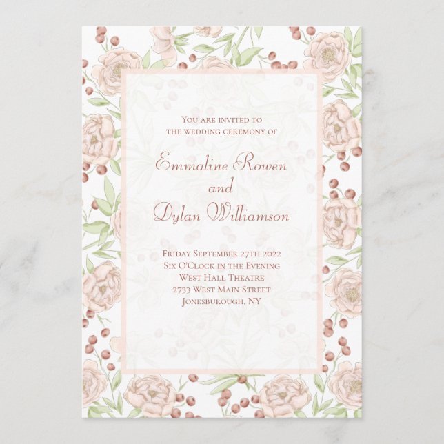 Invitación Rosa Rosa Claro Boda Vintage (Anverso)