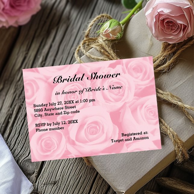Invitación Rosa rosa claro fondo ducha de novia (Light Pink Rose Background Bridal Shower Invitation)