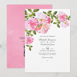 Invitación Rosa Rosa Código QR RSVP Boda de Jardín