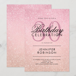 Invitación Rosa Rosa Cualquier Edad Purpurina De Cumpleaños P