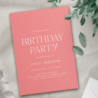 Invitación Rosa Rosa | Cualquier fiesta moderna de cumpleaños