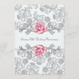 Invitación Rosa Rosa Damask Plata Aniversario de Bodas 25