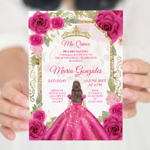 Invitación Rosa rosa de Fuchsia y vestido Charra Mis XV Anos
