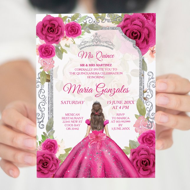 Invitación Rosa rosa de Fuchsia y vestido Charra Mis XV Anos (Subido por el creador)