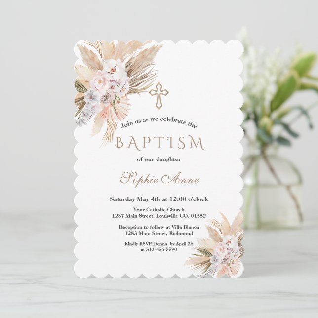 Invitación Rosa rosa de orquídea blanca Bautismo de gramo pam (Anverso de pie)
