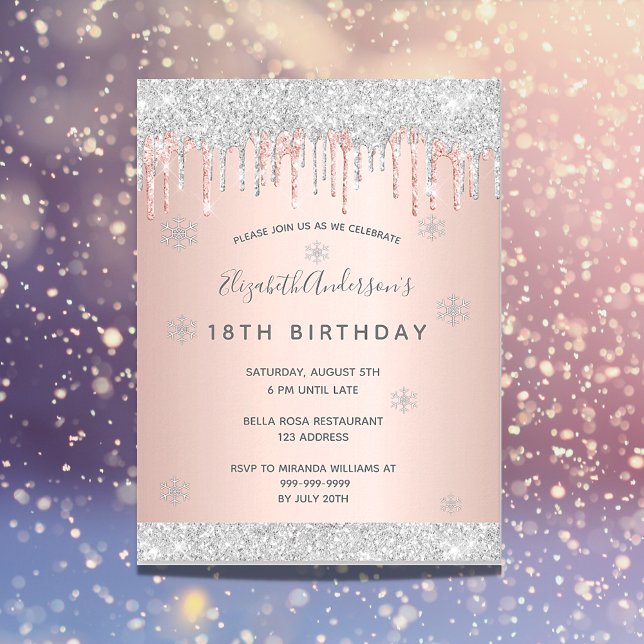 Invitación rosa rosa de plata de 18 años de invier (Subido por el creador)