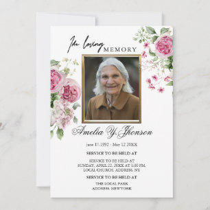 Invitación Rosa Rosa Dorada Funeral En Amado Recuerdo, Funera