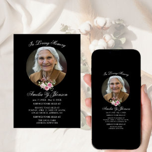 Invitación Rosa Rosa Dorada Funeral En Amado Recuerdo, Funera