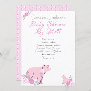 Invitación Rosa rosa dulce Floral Mama Bear Cub Ducha bebé