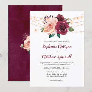 Invitación Rosa Rosa Dusty Borgoña Encende Boda Botánico