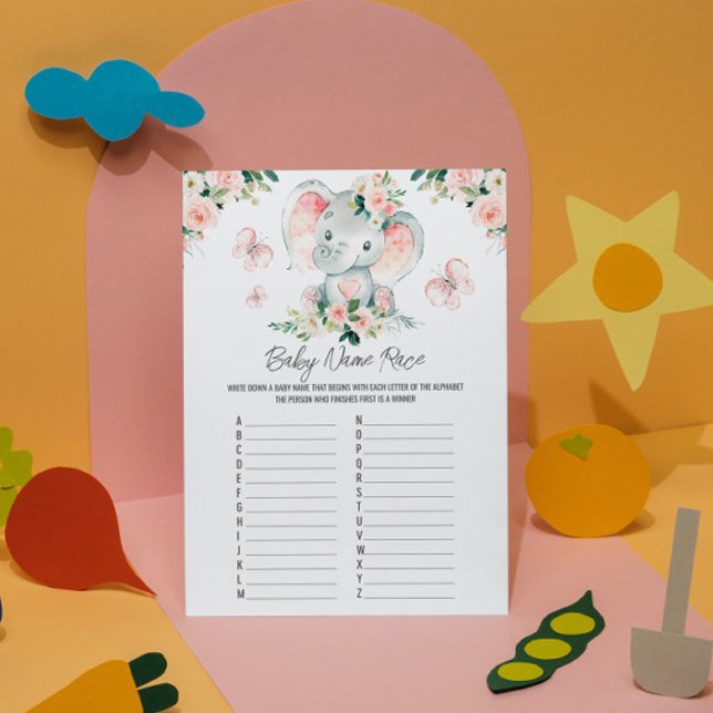 Invitación Rosa rosa Elefante Nombre de bebé Race Baby Shower (Subido por el creador)
