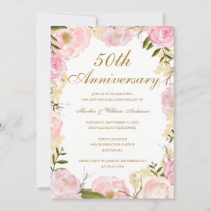 Invitación Rosa Rosa Elegante 50 Aniversario de Boda