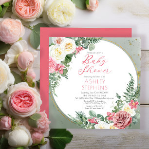 Invitación Rosa rosa elegante   Baby Shower de Chica Gold Fra