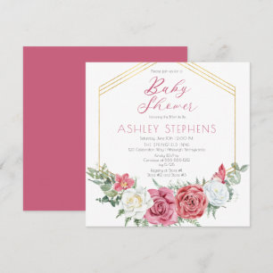 Invitación Rosa rosa elegante   Baby Shower de Chica Gold Fra