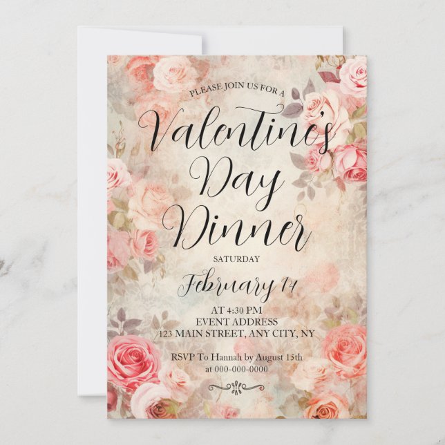 Invitación Rosa Rosa Elegante El día de San Valentín Fiesta d (Anverso)