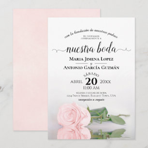 Invitación Rosa Rosa Elegante Española Nuestra Boda Boda