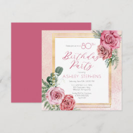 Invitación Rosa rosa elegante |Fiesta por el 80 cumpleaños de