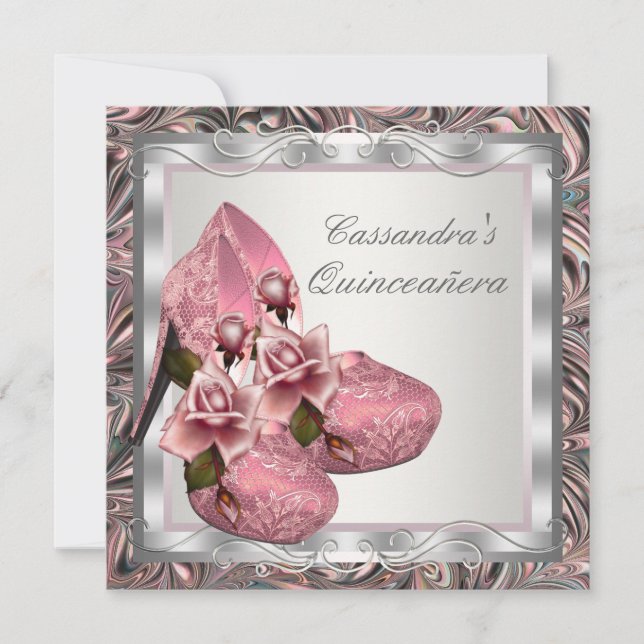 Invitación Rosa Rosa Elegante Quinceañera (Anverso)