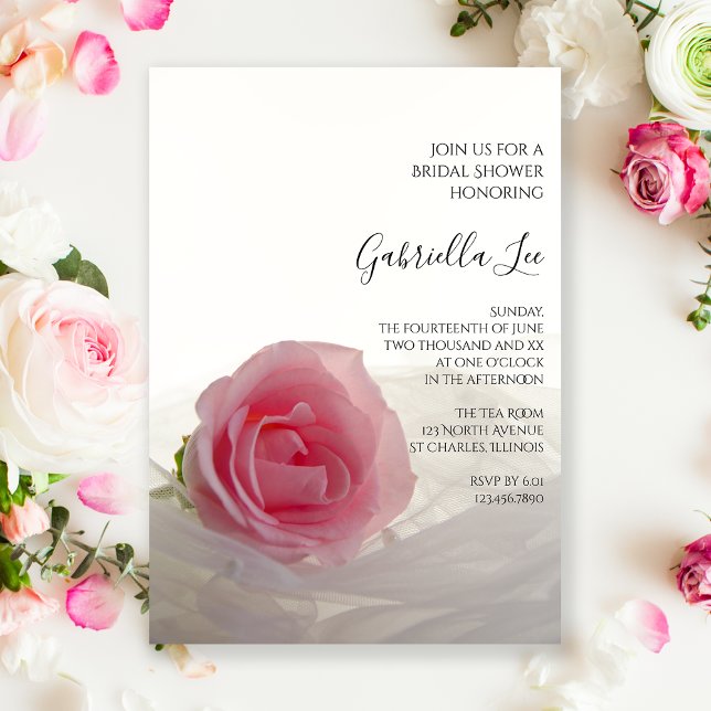 Invitación Rosa rosa en ducha de novia blanca (Subido por el creador)