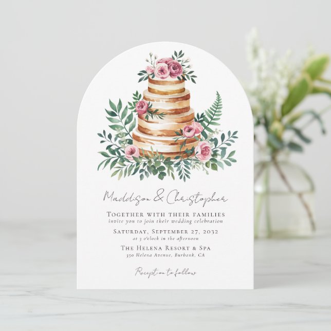 Invitación Rosa rosa Eucalyptus Boda de tarta (Anverso de pie)