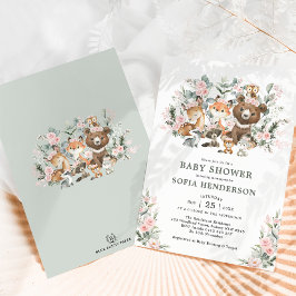 Invitación Rosa rosa Eucalyptus Woodland Animals Baby Shower