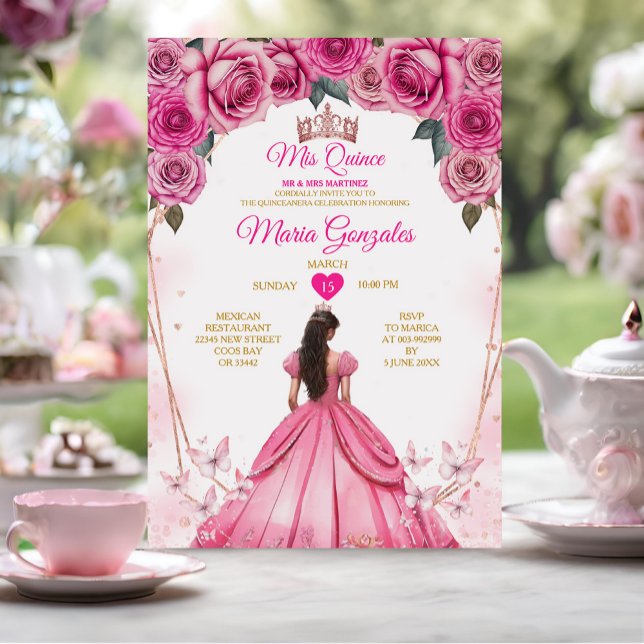 Invitación Rosa Rosa Floral Mi Quince 15 Anos Quinceañera (Subido por el creador)