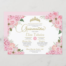 Rosa Rosa Floral Oro Tiara Quinceanera