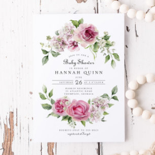 Invitación Rosa rosa Hydrangea Chica de arco floral Baby Show