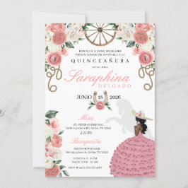 Invitación Rosa rosa Mariachi Occidental Novia Quinceañera