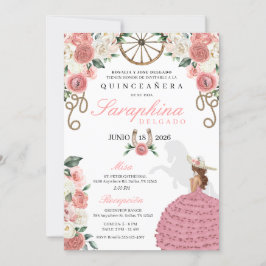 Invitación Rosa rosa Mariachi Occidental Novia Quinceañera