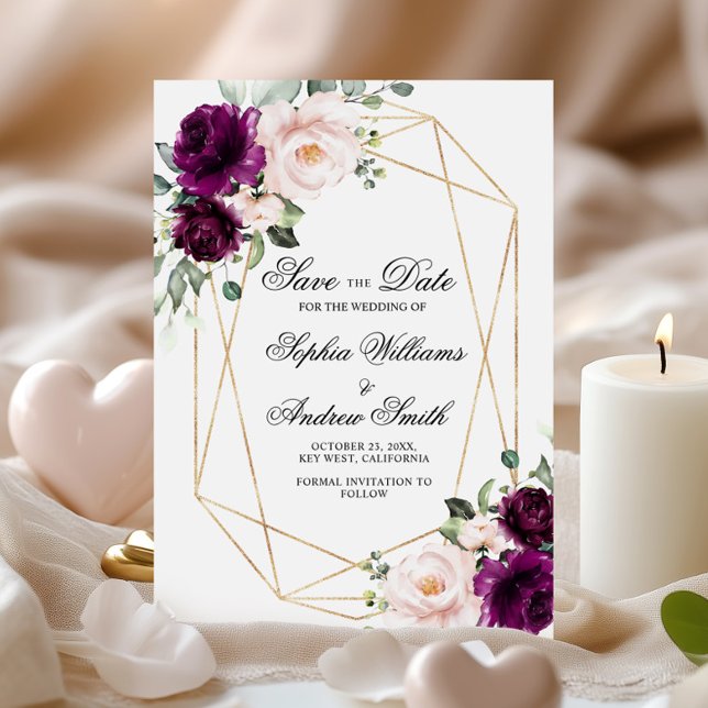 Invitación Rosa rosa morada y Rubor salva la fecha (Subido por el creador)