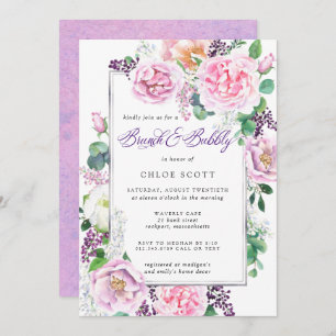 Invitación Rosa rosa morado brunch floral nupcial burbujeante
