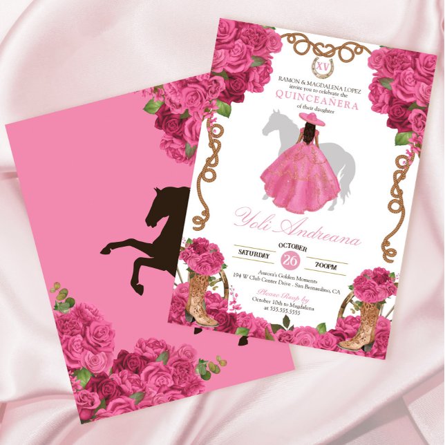 Invitación Rosa Rosa Occidental Charro Vestidos Quinceañera (Subido por el creador)