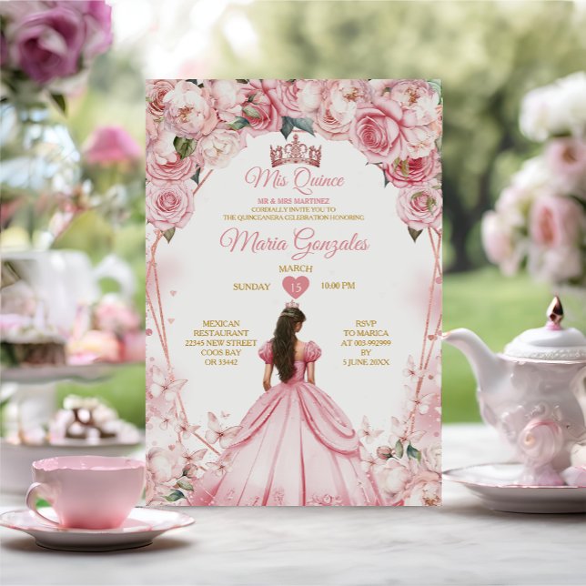 Invitación Rosa Rosa Oro Mis Quince Anos Quinceañera (Subido por el creador)