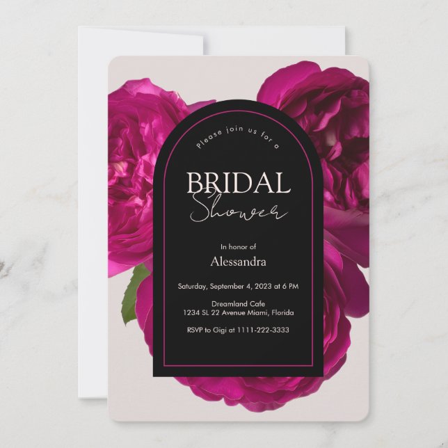 Invitación Rosa Rosa Oscuro Ducha Romántica De Novias (Anverso)