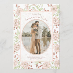 Invitación Rosa Rosa Pálida Boda Vintage Guardar la Fecha