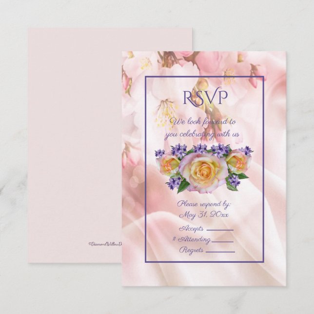Invitación Rosa Rosa Pálido Con Acentos Morados RSVP (Anverso / Reverso)