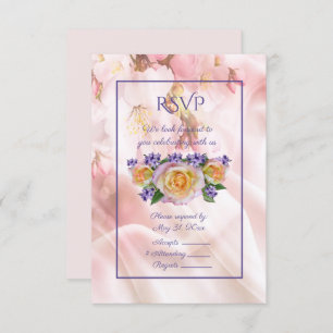 Invitación Rosa rosa pálido con acentos púrpura RSVP
