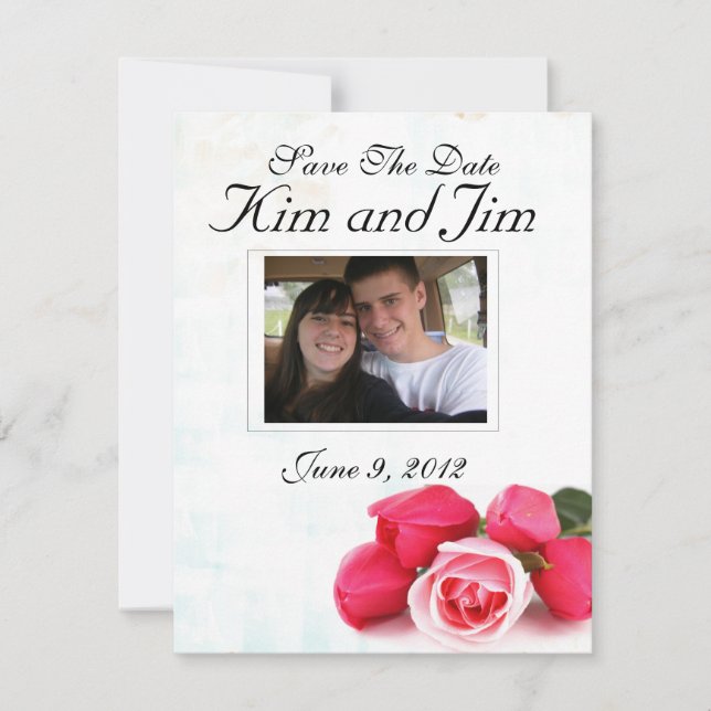 Invitación rosa rosa para guardar la fecha (Anverso)