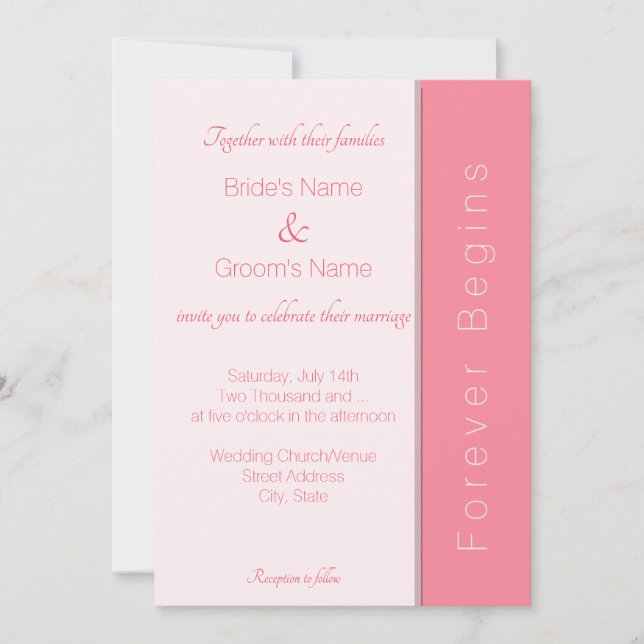 Invitación Rosa Rosa para siempre comienza una elegante boda  (Anverso)