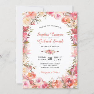 Invitación Rosa rosa pastel Boda de marco floral