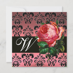 INVITACIÓN ROSA ROSA PINK PRECIOSA BLANCO NEGRO MONOGRAMA D