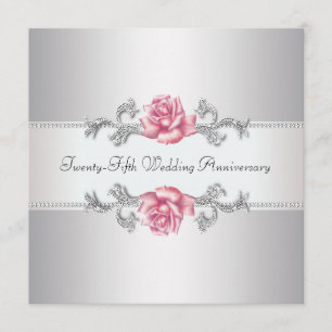 Invitación Rosa Rosa Plata 25 Aniversario de Boda