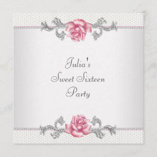 Invitación Rosa rosa Plata Dulce Rosa Dieciséis Fiestas