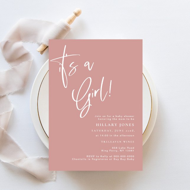 Invitación Rosa/ Rosa Polvoriento Es un Baby Shower chica (Subido por el creador)