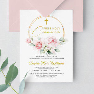Invitación Rosa Rosa Primero Santa Comunión