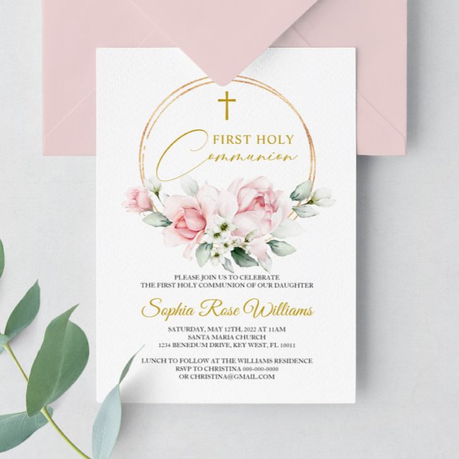 Invitación Rosa Rosa Primero Santa Comunión (Subido por el creador)