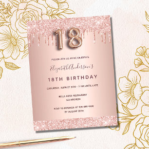 Invitación rosa rosa purpurina oro de 18 años